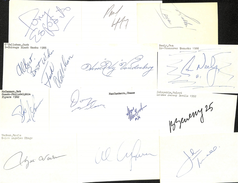 Lot of (200+) Signed Mostly Hockey Index Cards inc. Tony Esposito, Paul Coffey, Gil Perreault, Jack O'Callahan, + (JSA Auction Letter)