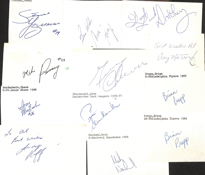 Lot of (200+) Signed Mostly Hockey index Cards inc. Steve Yzerman, Mike Bossy, Don Cherry, Mike Ramsey, + (JSA Auction Letter)