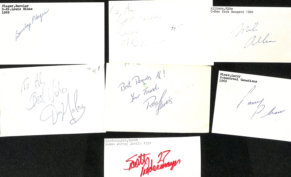 Lot of (200+) Signed Mostly Hockey Index Cards inc. Patrick Roy, Ed Belfour, Scott Stevens, Ron Duguay, + (JSA Auction Letter)