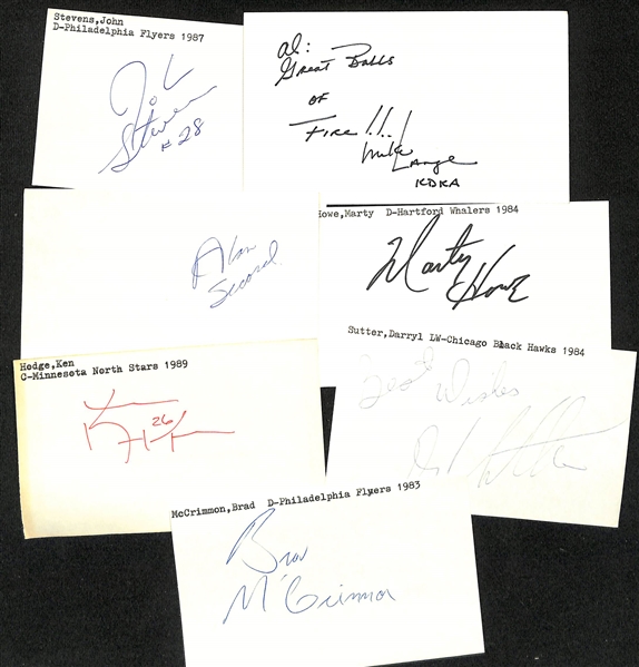 lot of (150+) Signed Mostly Hockey Index Cards inc. Steve Yzerman, Chris Chelios, Ray Bourque, Barry Bonnell, Steve Kasper, + (JSA Auction Letter)