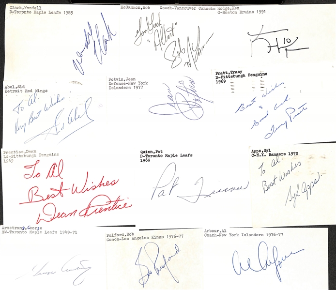 Lot of (50+) Signed Mostly Hockey Index Cards inc. Martin Brodeur, Denis Potvin, Babe Pratt, Scott Niedermayer, + (JSA Auction Letter)