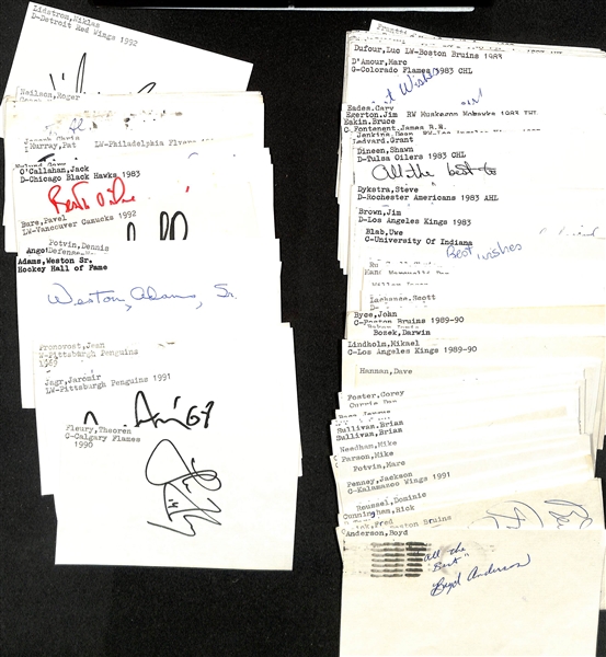 Lot of (50+) Signed Mostly Hockey Index Cards inc. Pavel Bure, Jaromir Jagr, Theoren Fleury, + (JSA Auction Letter)