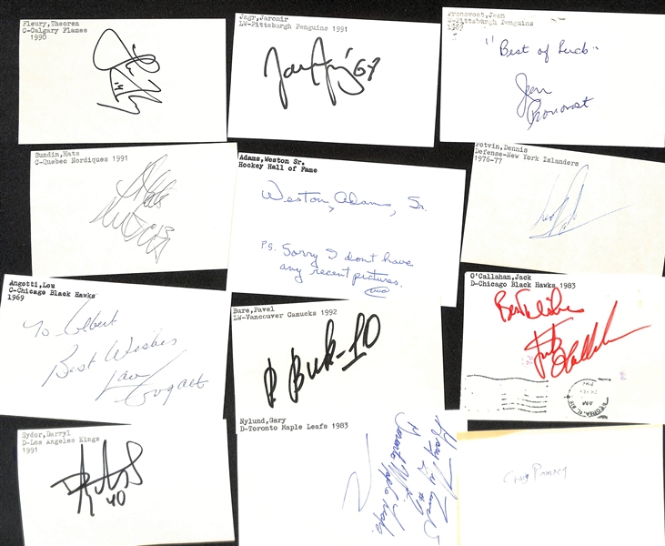 Lot of (50+) Signed Mostly Hockey Index Cards inc. Pavel Bure, Jaromir Jagr, Theoren Fleury, + (JSA Auction Letter)
