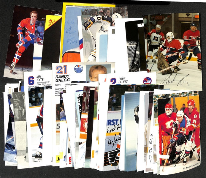 Lot of (100+) Signed Mostly Team Issued Hockey Photo Cards inc Patrick Roy + (JSA Auction Letter)