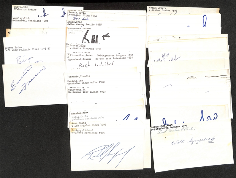 Lot of (75+) Mostly Hockey Signed Index Cards w. Gordie Howe & Emile Francis (JSA Auction Letter)