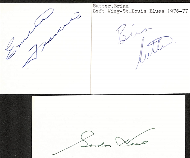 Lot of (75+) Mostly Hockey Signed Index Cards w. Gordie Howe & Emile Francis (JSA Auction Letter)