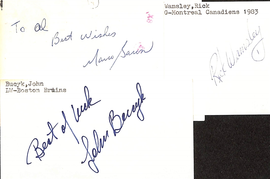 Lot of (75+) Mostly Hockey Signed Index Cards w. Gordie Howe & Emile Francis (JSA Auction Letter)