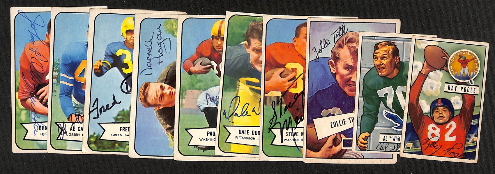 (10) Signed 1951-1954 Bowman Football Cards - Ray Poole, Al Wistert, Zollie Toth, Steve Meilinger, Dale Dodrill, Paul Barry, Darrell Hogan, Fred Cone, Al Carmichael, & Johnny Olszewski (JSA Auction...
