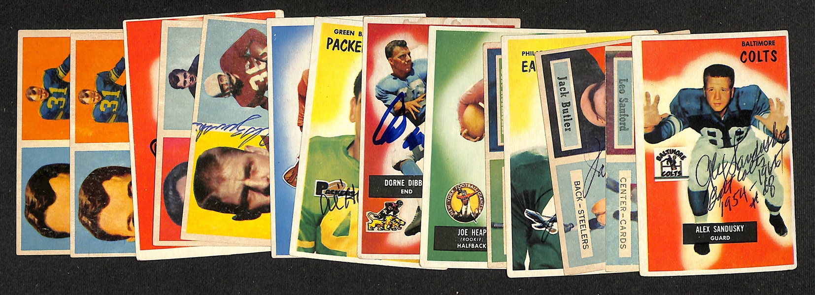 (14) Signed 1955 & 1957 Topps Football Cards inc. Alex Sandusky, Leo Sanford, Jack Butler, Jerry Norton, + (JSA Auction Letter)