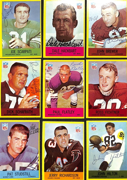 (15) Signed 1967 Philadelphia Gum Football Cards w. WIllie Davis, Tom Moore, Allen Jacobs, Ken Willard, Ron Kramer, Bob Scholtz, Joe Scarpati, Dale Hackbart, John Brewer, Dick Schafrath, Paul...