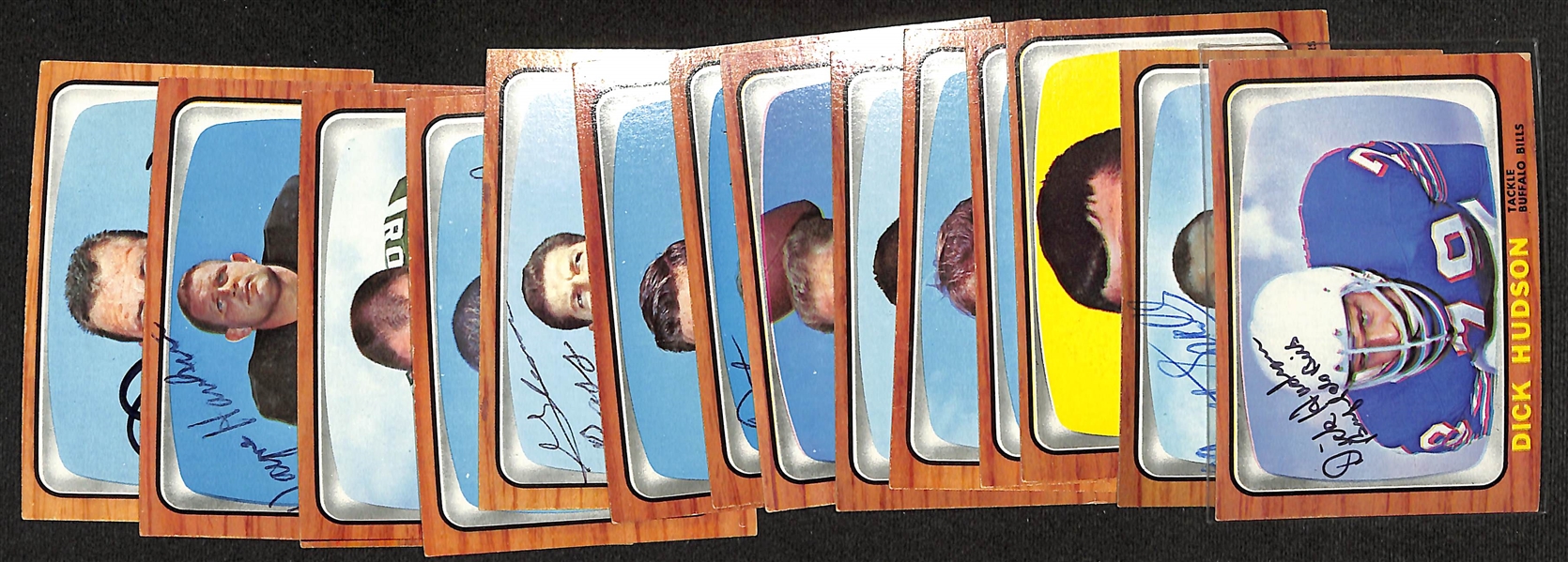 (14) Signed 1966 Topps Football Cards w. Dick Hudson, Matt Snell, Steve DeLong, Pete Beathard, Bobby Hunt, Jim Dunaway, Mickey Slaughter, Pat Shea, Chuck Allen, Glenn Bass, Al Bemiller, Paul...