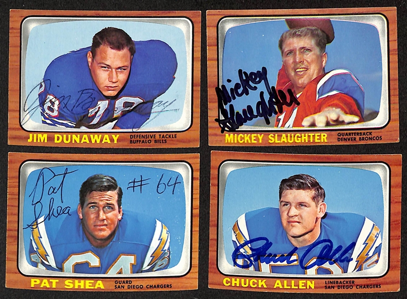 (14) Signed 1966 Topps Football Cards w. Dick Hudson, Matt Snell, Steve DeLong, Pete Beathard, Bobby Hunt, Jim Dunaway, Mickey Slaughter, Pat Shea, Chuck Allen, Glenn Bass, Al Bemiller, Paul...