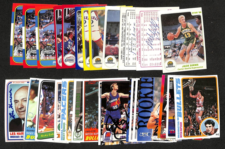 (31) Signed Basketball Cards Inc. (9) 1984-86 Star Company Cards (Sikma, 2 Kupchak, 4 Sobers, 2 Warrick), (3) 1986 Fleer (Sikma), + (JSA Auction Letter)