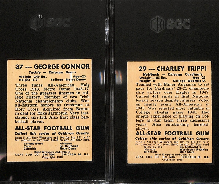 1948 Leaf Football HOF Rookie Lot - George Connor #37 (SGC 4) and Charley Trippi #29 (SGC 3.5)