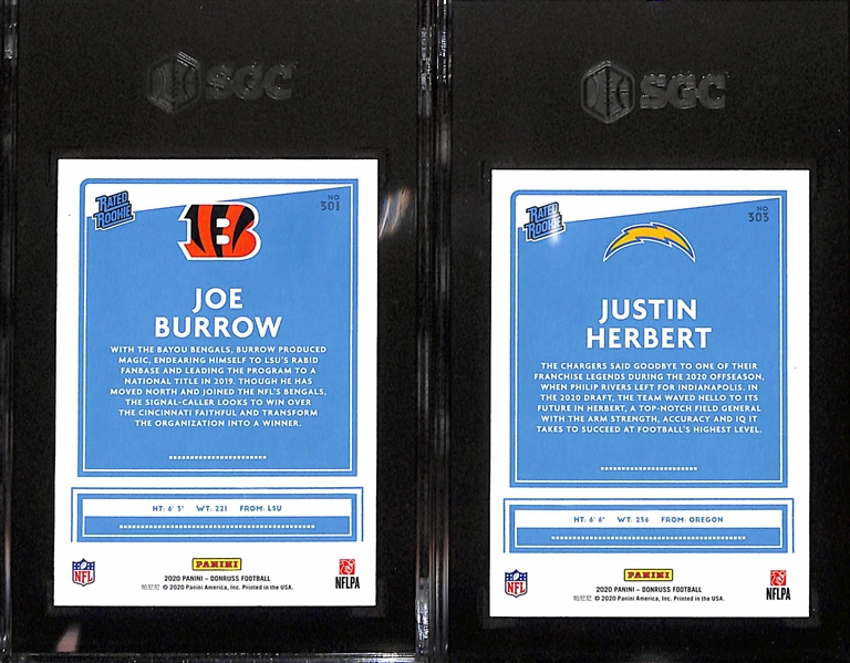 2020 Donruss SGC 10 Gem Mint Rookie Lot - Joe Burrow & Justin Herbert
