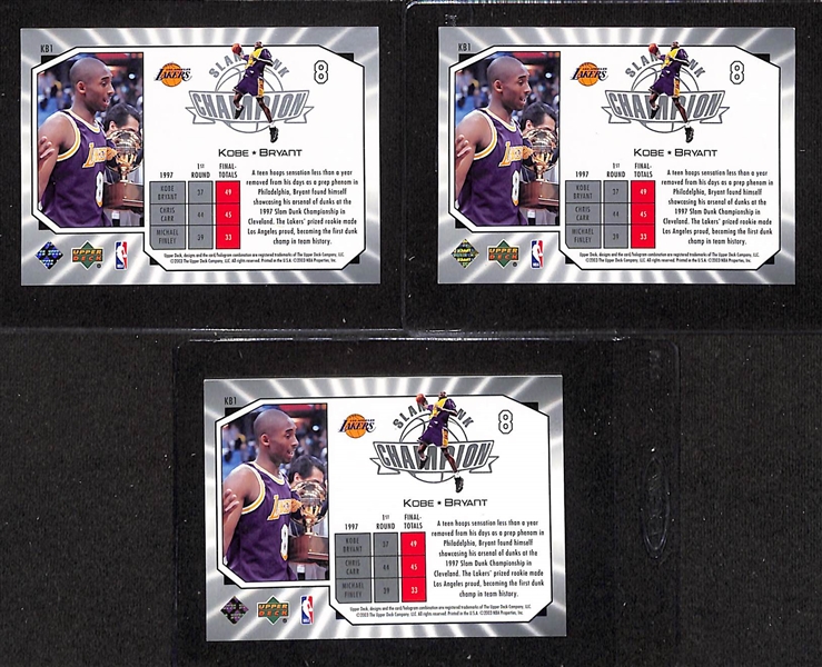 (3) Rare 2003 UD All Star Game Kobe Bryant Slam Dunk Champion Promo Cards - Each Serial Numbered to /1999