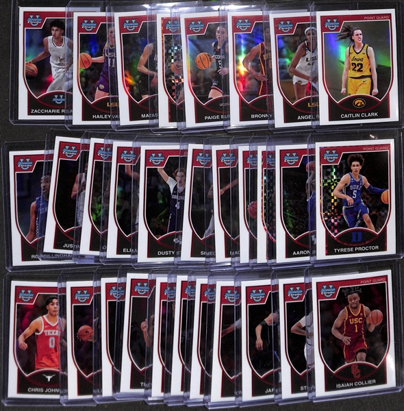 2023-24 Bowman University Chrome 30-Card Rookie Refractor Insert Set (2007-08 Bowman Inserts) w. Caitlin Clark, Angel Reese, Bronny James, Paige Bueckers, Zach Edey (x-fractor), Matas Buzelis,...