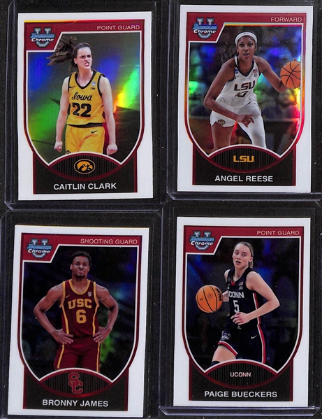 2023-24 Bowman University Chrome 30-Card Rookie Refractor Insert Set (2007-08 Bowman Inserts) w. Caitlin Clark, Angel Reese, Bronny James, Paige Bueckers, Zach Edey (x-fractor), Matas Buzelis,...