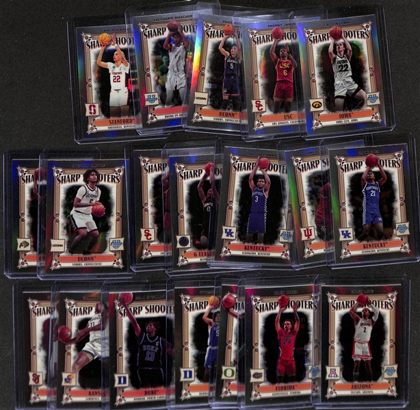 Lot of (19) 2023-24 Bowman University Chrome Sharp Shooters Rookie Insert Cards w. Caitlin Clark, Bronny James, Paige Bueckers, Zaccharie Risacher, Cameron Brink, +