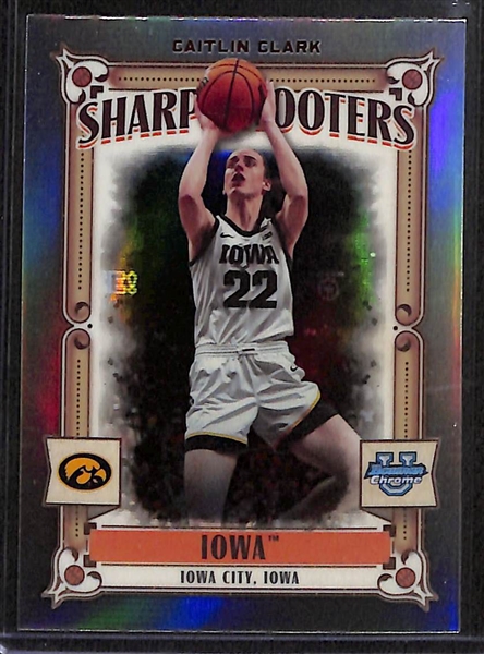 Lot of (19) 2023-24 Bowman University Chrome Sharp Shooters Rookie Insert Cards w. Caitlin Clark, Bronny James, Paige Bueckers, Zaccharie Risacher, Cameron Brink, +