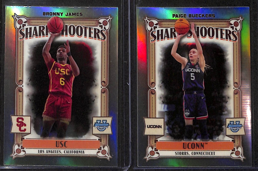 Lot of (19) 2023-24 Bowman University Chrome Sharp Shooters Rookie Insert Cards w. Caitlin Clark, Bronny James, Paige Bueckers, Zaccharie Risacher, Cameron Brink, +