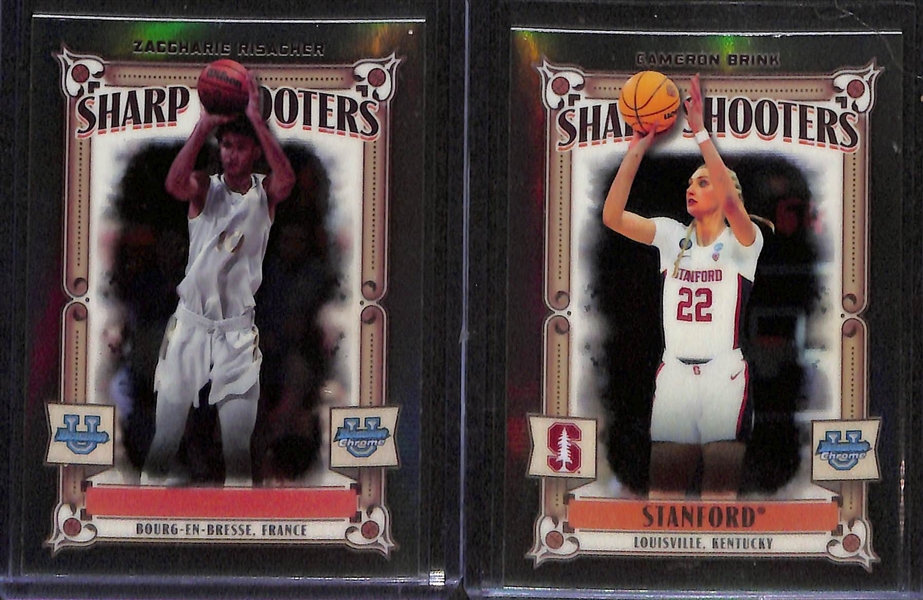 Lot of (19) 2023-24 Bowman University Chrome Sharp Shooters Rookie Insert Cards w. Caitlin Clark, Bronny James, Paige Bueckers, Zaccharie Risacher, Cameron Brink, +