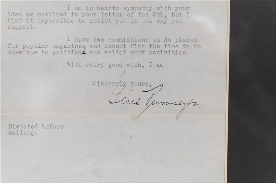 Signed Letter From Boxing HOFer Gene Tunney Dated September 14, 1932 - Matted & Framed - Comes w. Full JSA LOA