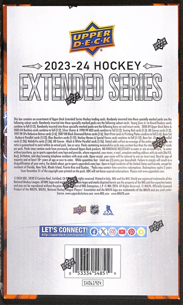 2023/24 Upper Deck Hockey Extended Series Hobby Box (6 Young Guns)