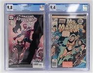 Lot of (2) Graded Comics w. 1977 Marvel Comics Ms. Marvel #1 CGC 9.4 and 2022 Amazing Spider-Man #9 CGC 9.8