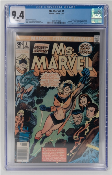 Lot of (2) Graded Comics w. 1977 Marvel Comics Ms. Marvel #1 CGC 9.4 and 2022 Amazing Spider-Man #9 CGC 9.8
