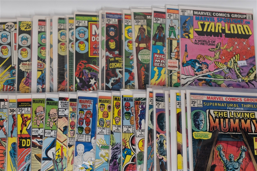 Lot of (48) Marvel Comics w. Marvel Saga, Double Feature, Premiere, Spotlight and more.