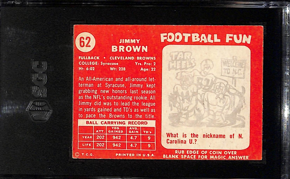 1958 Topps Football #62 Jim Brown Rookie Card Graded SGC 3.5