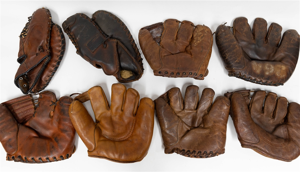 Lot of (8) All-Leather Vintage Baseball Gloves
