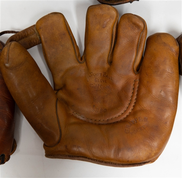Lot of (8) All-Leather Vintage Baseball Gloves