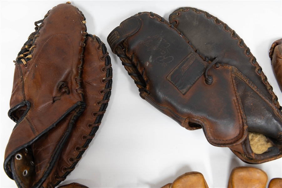Lot of (8) All-Leather Vintage Baseball Gloves