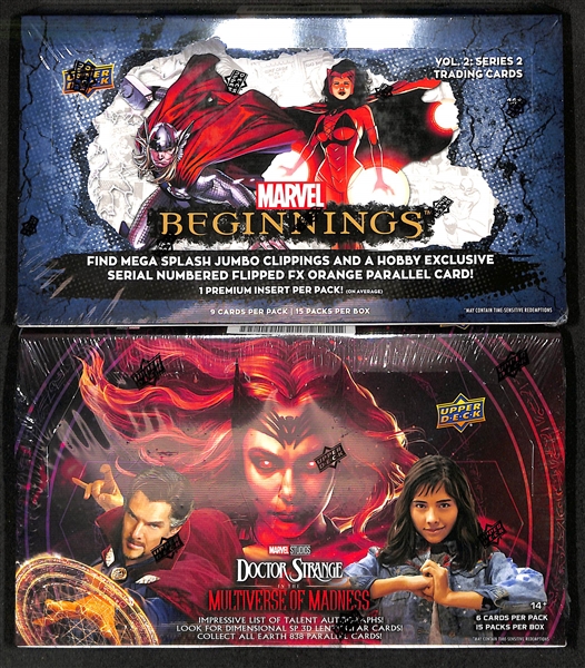 Lot of (2) Factory Sealed Marvel Hobby Boxes w. 2024 Upper Deck Marvel Beginnings Vol. 2 & 2023 Upper Deck Doctor Strange in the Multiverse of Madness