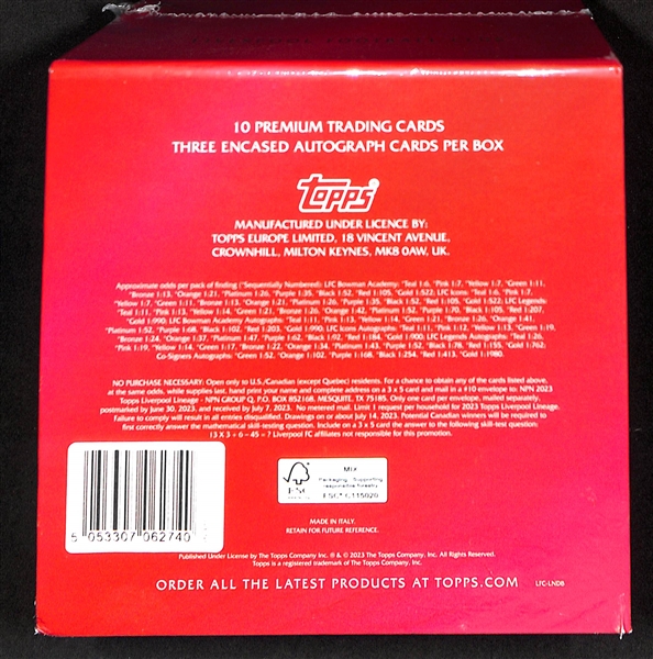 2022/23 Topps Liverpool Lineage Soccer Hobby Box - Sealed. 3 Encased Autographs (Current/past Liverpool players)