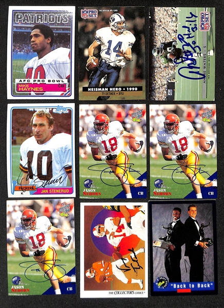 450+ Signed Football Cards w. Dan Fouts, Anthony Munoz, Dwight Clark, (4) Tim Brown, Harry Carson, Randy Cross, (4) Joe Jacoby, + (JSA Auction Letter)