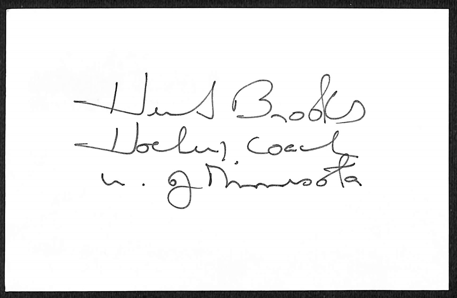 1980 US Olympic Hockey Autograph - Coach Herb Brooks on an Index Card (JSA Auction Letter)