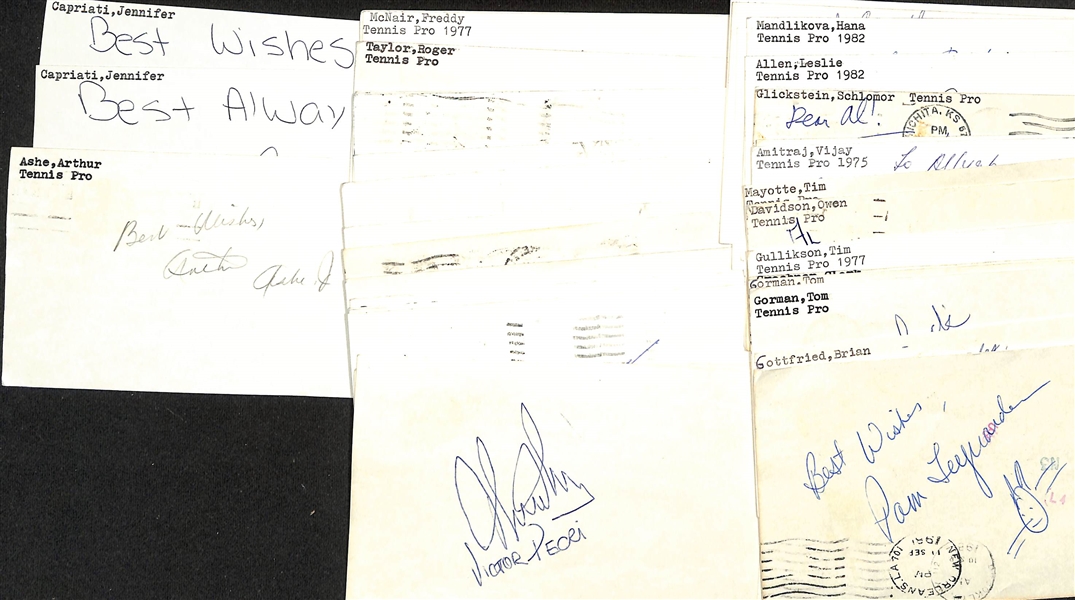 Lot of (36+) Signed Mostly Tennis Index Cards w. Arthur Ashe (JSA Auction Letter)