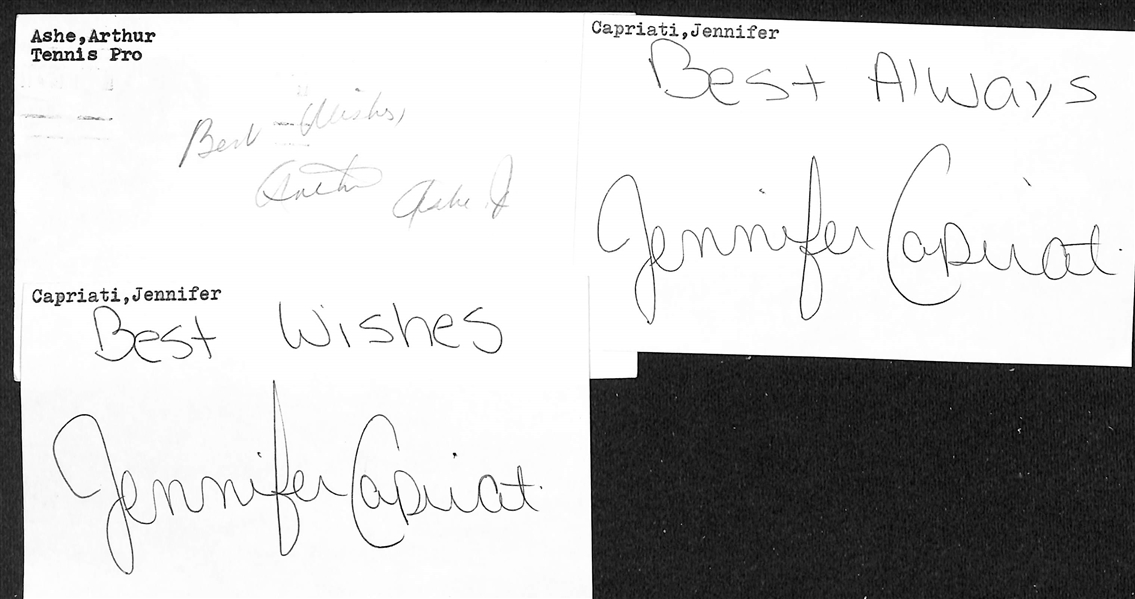 Lot of (36+) Signed Mostly Tennis Index Cards w. Arthur Ashe (JSA Auction Letter)