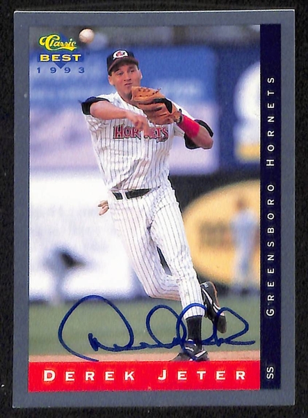 (4) Derek Jeter Signed Minor League Pre-Rookie Cards - 1993 Fler Pro Cards, 1993 Classic Best #91A, 1993 Classic Best #1A, 1994 Fleer Pro Cards (JSA Auction Letter)