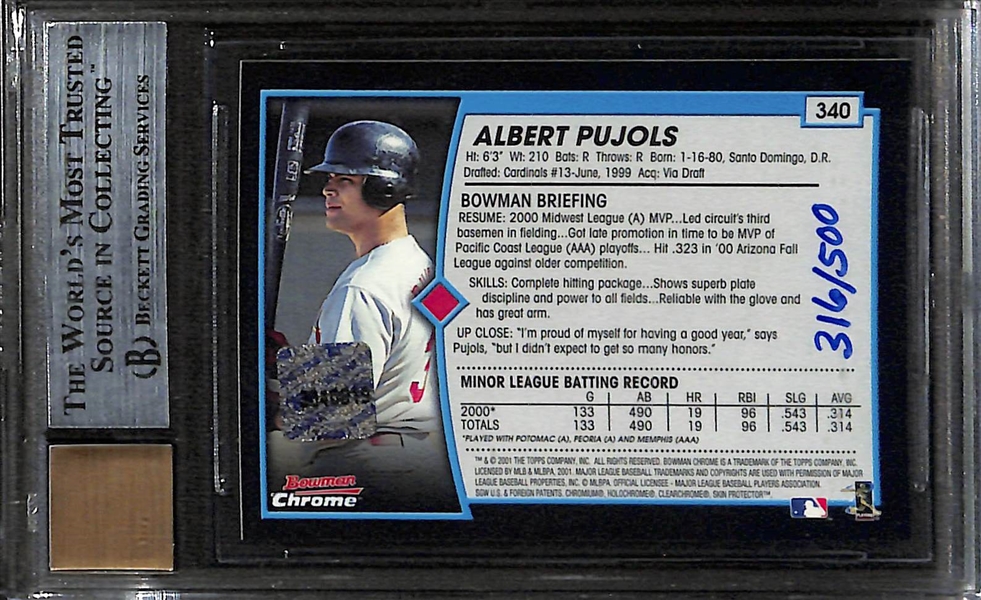 2001 Bowman Chrome Albert Pujols Autographed Rookie Refractor #316/500 Graded BGS 9 (10 Auto Grade) - Amazing Eye Appeal & Autograph Quality