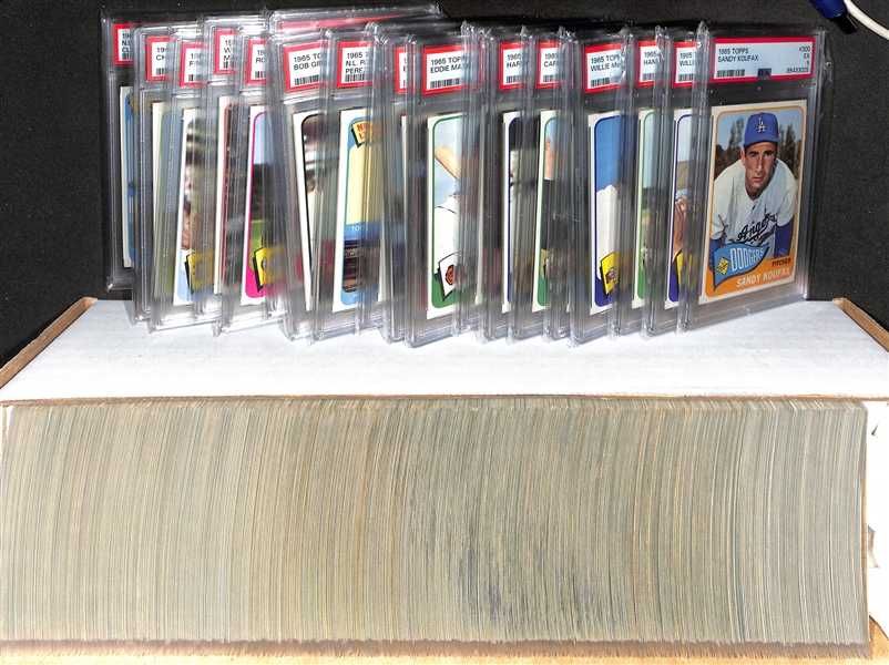 1965 Topps Near Complete Baseball Card Set (Missing the Mickey Mantle #350 Card) - Mostly VG-NM w. 19 PSA Graded Cards - Koufax (PSA 5), Mays (PSA 5), Aaron (PSA 3), McCovey (PSA 7), Rose (PSA 5)