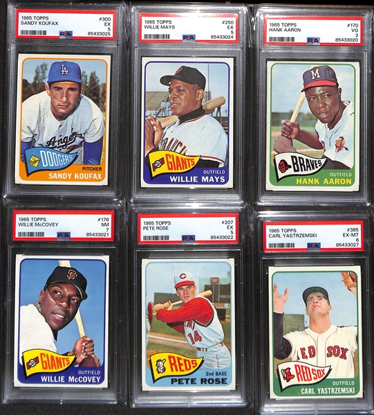 1965 Topps Near Complete Baseball Card Set (Missing the Mickey Mantle #350 Card) - Mostly VG-NM w. 19 PSA Graded Cards - Koufax (PSA 5), Mays (PSA 5), Aaron (PSA 3), McCovey (PSA 7), Rose (PSA 5)