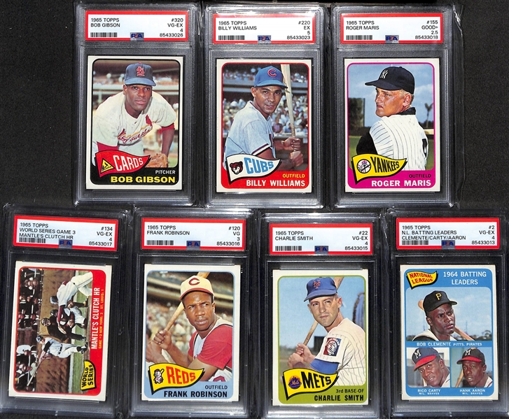 1965 Topps Near Complete Baseball Card Set (Missing the Mickey Mantle #350 Card) - Mostly VG-NM w. 19 PSA Graded Cards - Koufax (PSA 5), Mays (PSA 5), Aaron (PSA 3), McCovey (PSA 7), Rose (PSA 5)