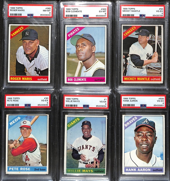 Complete 1966 Topps Baseball Card Set!  Includes 20 Graded Cards w. Maris (PSA 8), Clemente (PSA 6), Mantle (PSA 4), Rose (PSA 4), Mays (PSA 4), Aaron (PSA 4), Koufax (PSA 4), Banks (PSA 6), Gibson...
