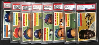 (8) Graded 1956 Topps Cards - Mays (PSA 2), Ford (PSA 5), Rizzuto (PSA 6.5), Irvin (PSA 6), Newcombe (PSA 6), Schoendienst (PSA 5), Ashburn (PSA 5), Spahn (PSA 5)