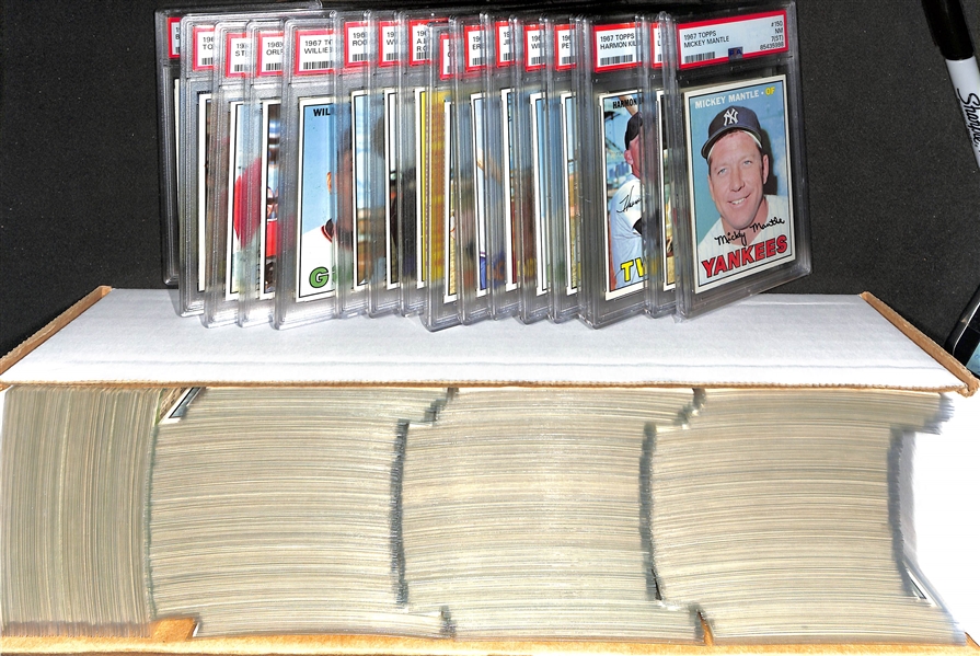1967 Topps Complete Baseball Card Set (Missing the Tom Seaver Rookie #581 Card) - Mostly VG to Mint w. 18 PSA Graded Cards inc. Mantle (PSA 7ST), Brock (PSA 8), Killebrew (PSA 8OC), Clemente (PSA...