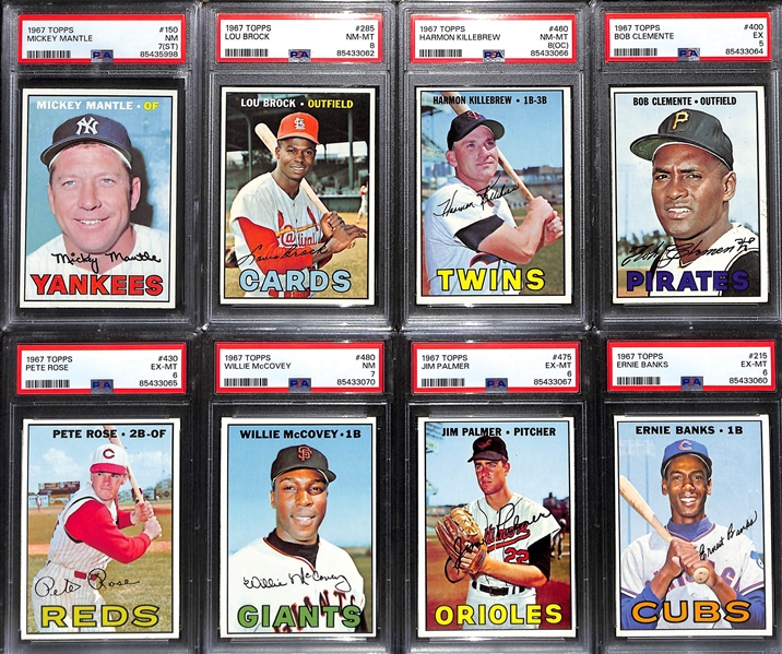 1967 Topps Complete Baseball Card Set (Missing the Tom Seaver Rookie #581 Card) - Mostly VG to Mint w. 18 PSA Graded Cards inc. Mantle (PSA 7ST), Brock (PSA 8), Killebrew (PSA 8OC), Clemente (PSA...